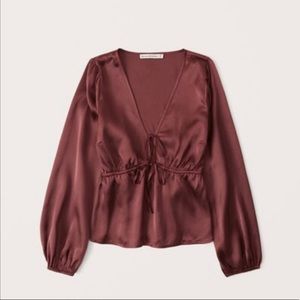 Abercrombie long sleeve satin top - maroon